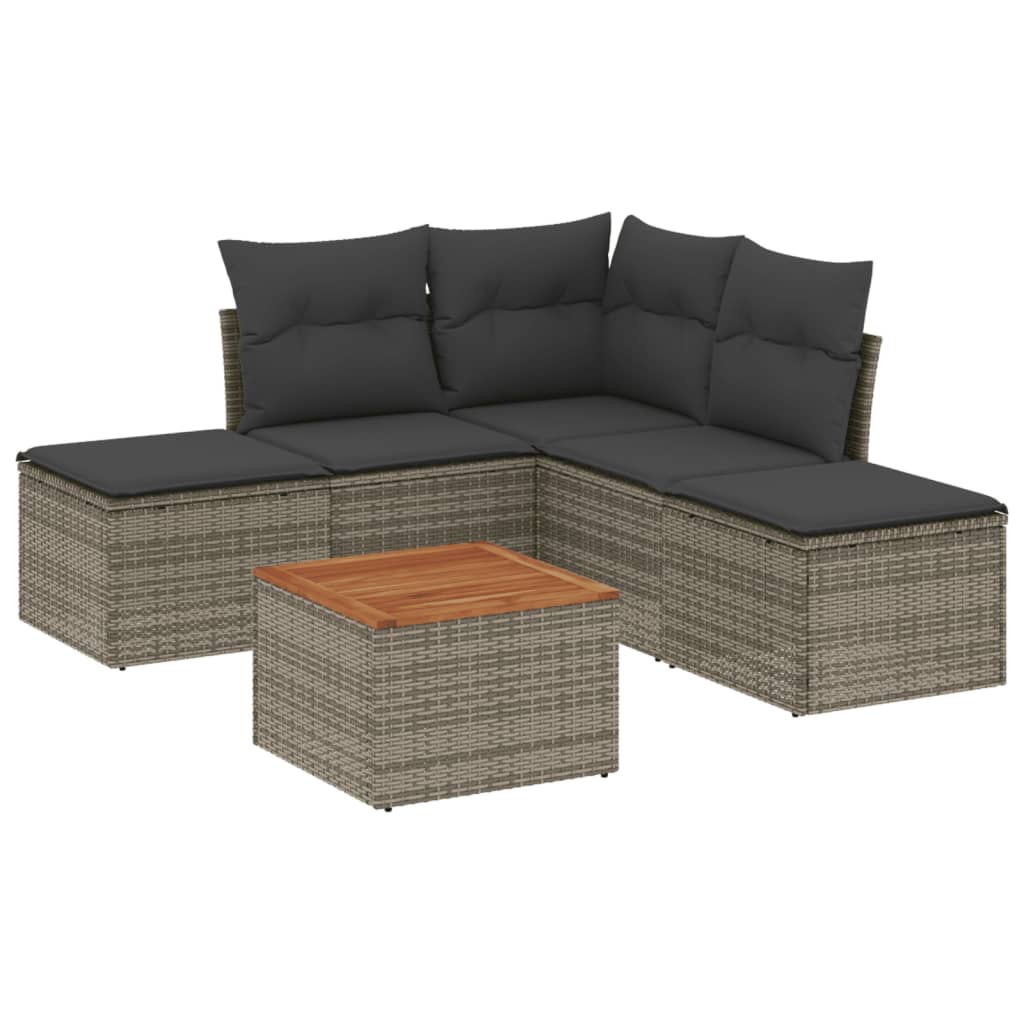 Set Divano da Giardino 6 pz con Cuscini Grigio in Polyrattan 3223673