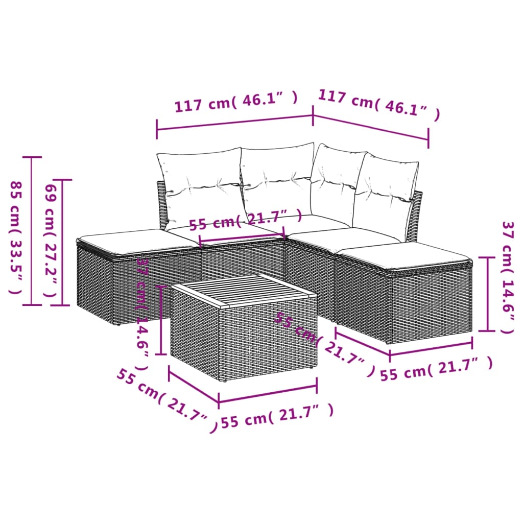 Set Divano da Giardino 6 pz con Cuscini Grigio in Polyrattan 3223673