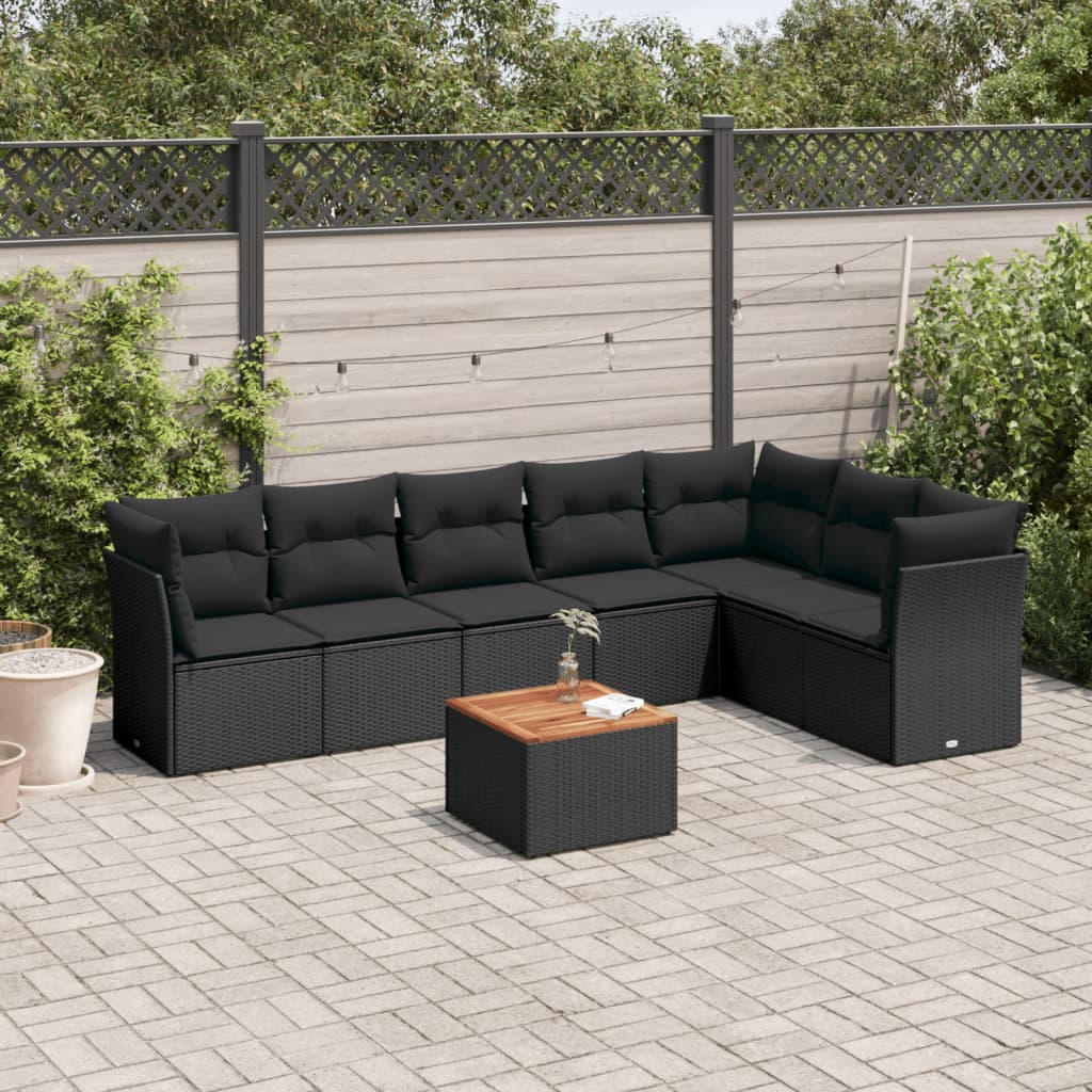 Set Divani da Giardino con Cuscini 8 pz Nero in Polyrattan 3223675