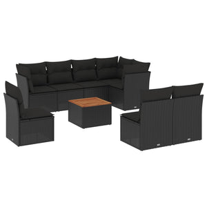 Set Divani da Giardino 9 pz con Cuscini Nero in Polyrattan 3223682