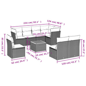 Set Divani da Giardino 9 pz con Cuscini Nero in Polyrattan 3223682