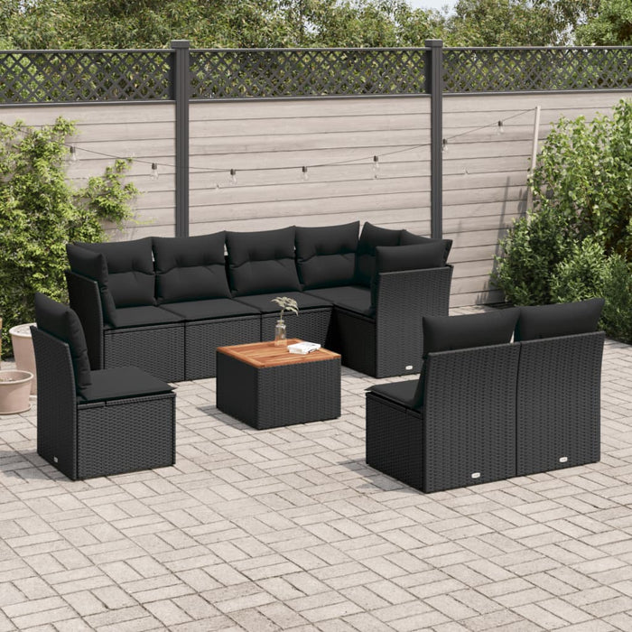 Set Divani da Giardino 9 pz con Cuscini Nero in Polyrattan 3223682