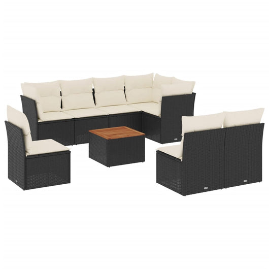 Set Divani da Giardino 9 pz con Cuscini Nero in Polyrattan 3223683