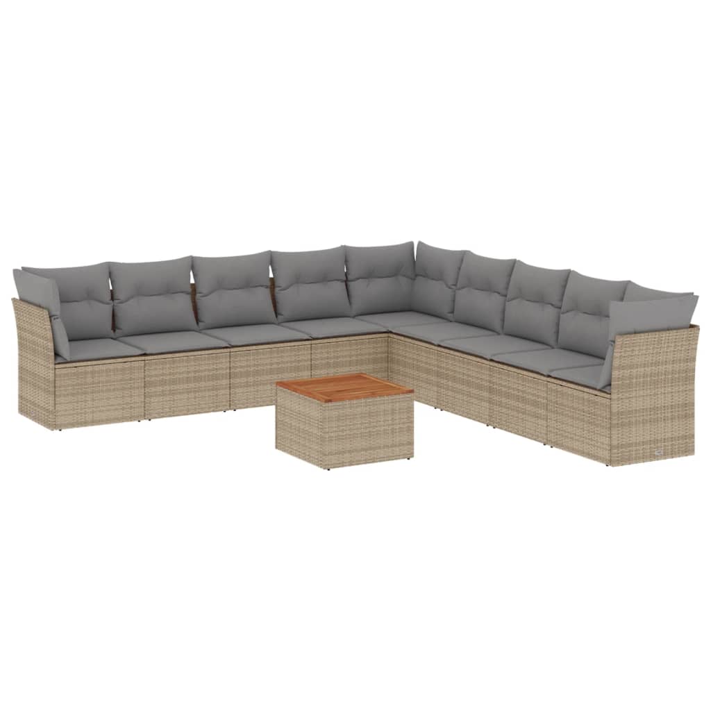 Set Divano da Giardino 10 pz con Cuscini Beige in Polyrattan 3223693