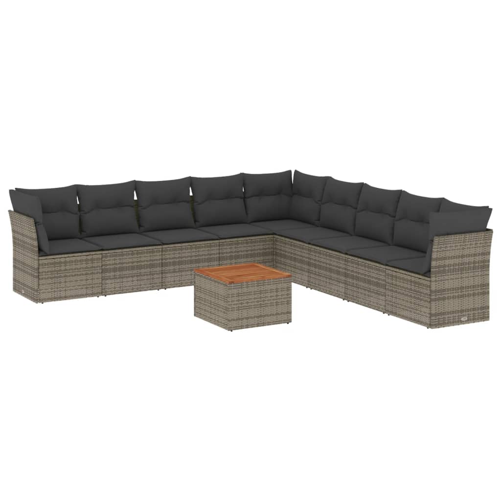 Set Divano da Giardino 10 pz con Cuscini Grigio in Polyrattan 3223694