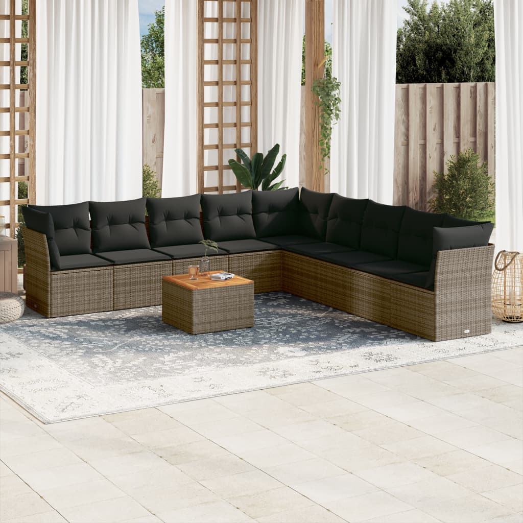 Set Divano da Giardino 10 pz con Cuscini Grigio in Polyrattan 3223694