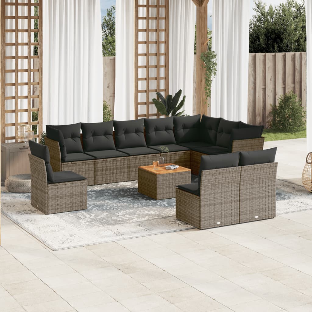 Set Divani da Giardino 11 pz con Cuscini in Polyrattan Grigiocod mxl 112652