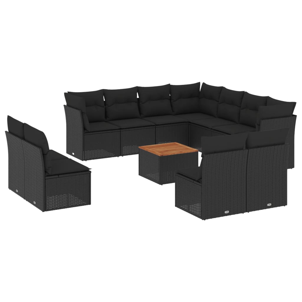 Set Divani da Giardino 12 pz con Cuscini Nero in Polyrattan 3223703