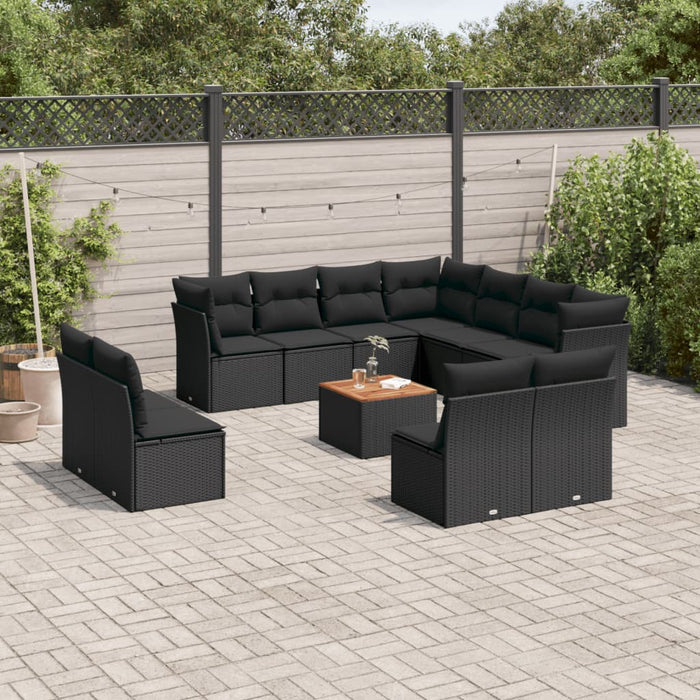 Set Divani da Giardino 12 pz con Cuscini Nero in Polyrattan 3223703