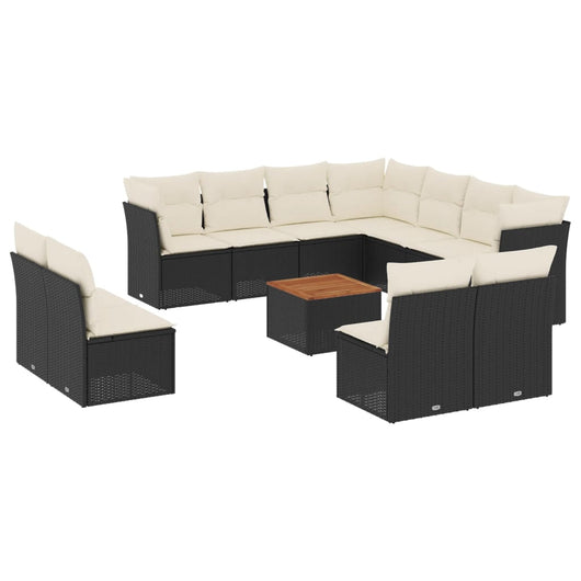 Set Divani da Giardino 12 pz con Cuscini Nero in Polyrattan 3223704