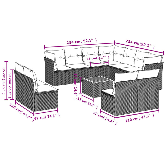 Set Divani da Giardino 12 pz con Cuscini Grigio in Polyrattancod mxl 111613