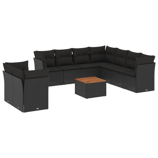 Set Divani da Giardino 10pz con Cuscini in Polyrattan Nero 3223710