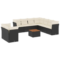 Set Divani da Giardino 10pz con Cuscini in Polyrattan Nero 3223711