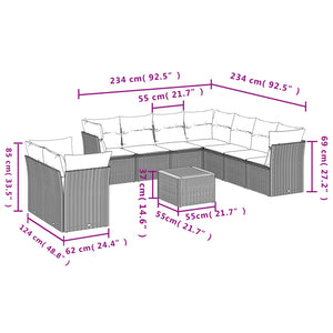 Set Divani da Giardino 10pz con Cuscini in Polyrattan Nero 3223711