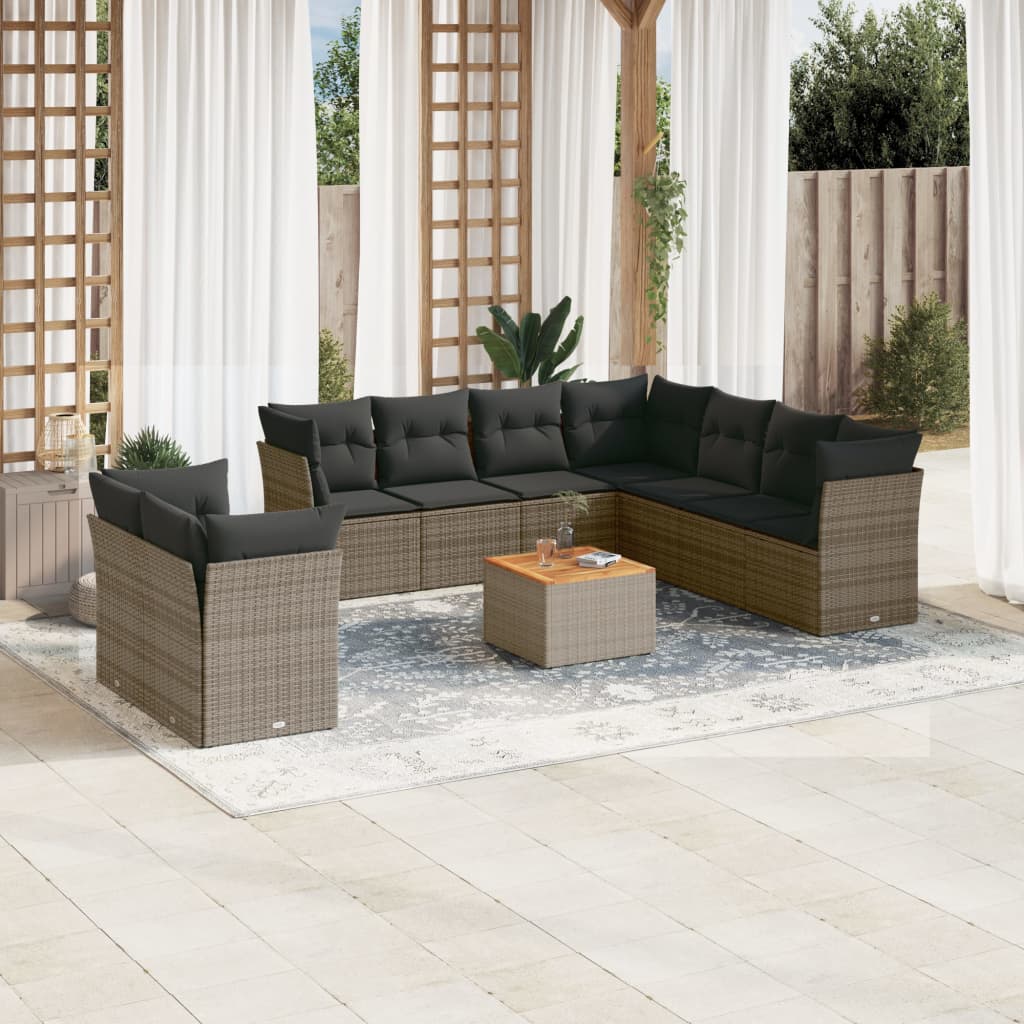 Set Divano da Giardino 10 pz con Cuscini Grigio in Polyrattancod mxl 111597