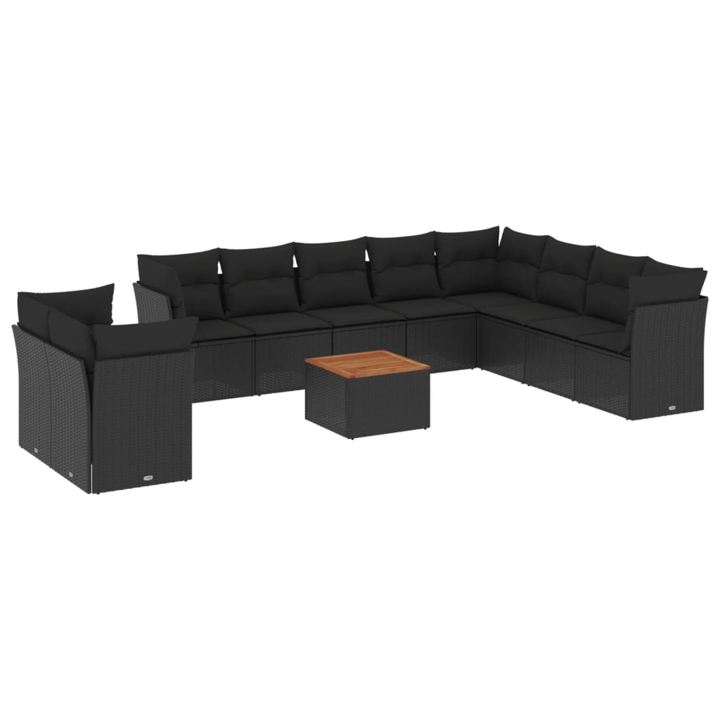 Set Divani da Giardino 11 pz con Cuscini in Polyrattan Nero 3223717