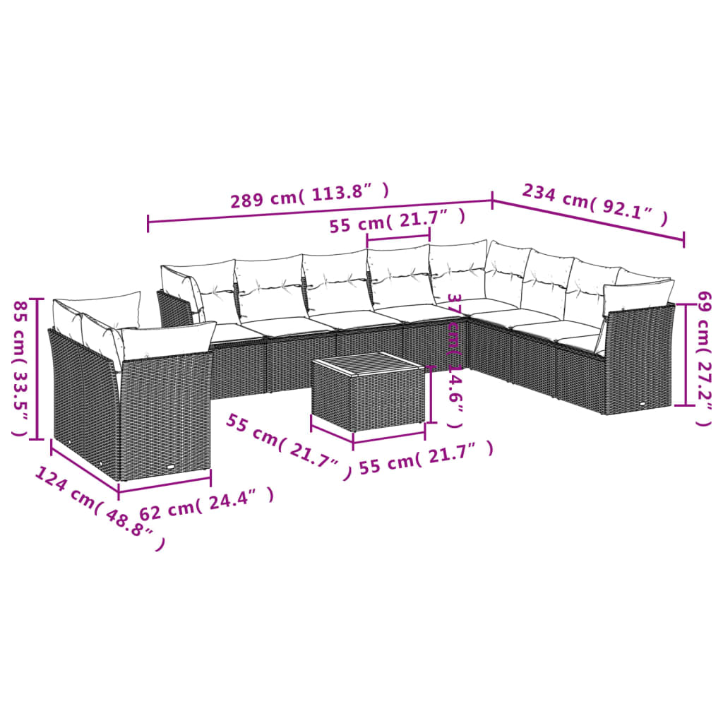 Set Divani da Giardino 11 pz con Cuscini in Polyrattan Nero 3223717