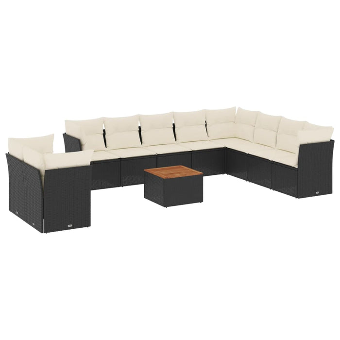 Set Divani da Giardino 11 pz con Cuscini in Polyrattan Nero 3223718