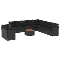 Set Divani da Giardino 12 pz con Cuscini Nero in Polyrattan 3223724