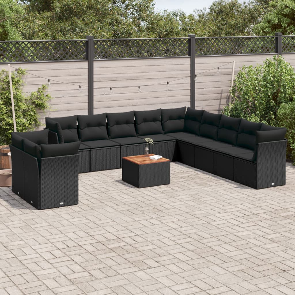 Set Divani da Giardino 12 pz con Cuscini Nero in Polyrattan 3223724