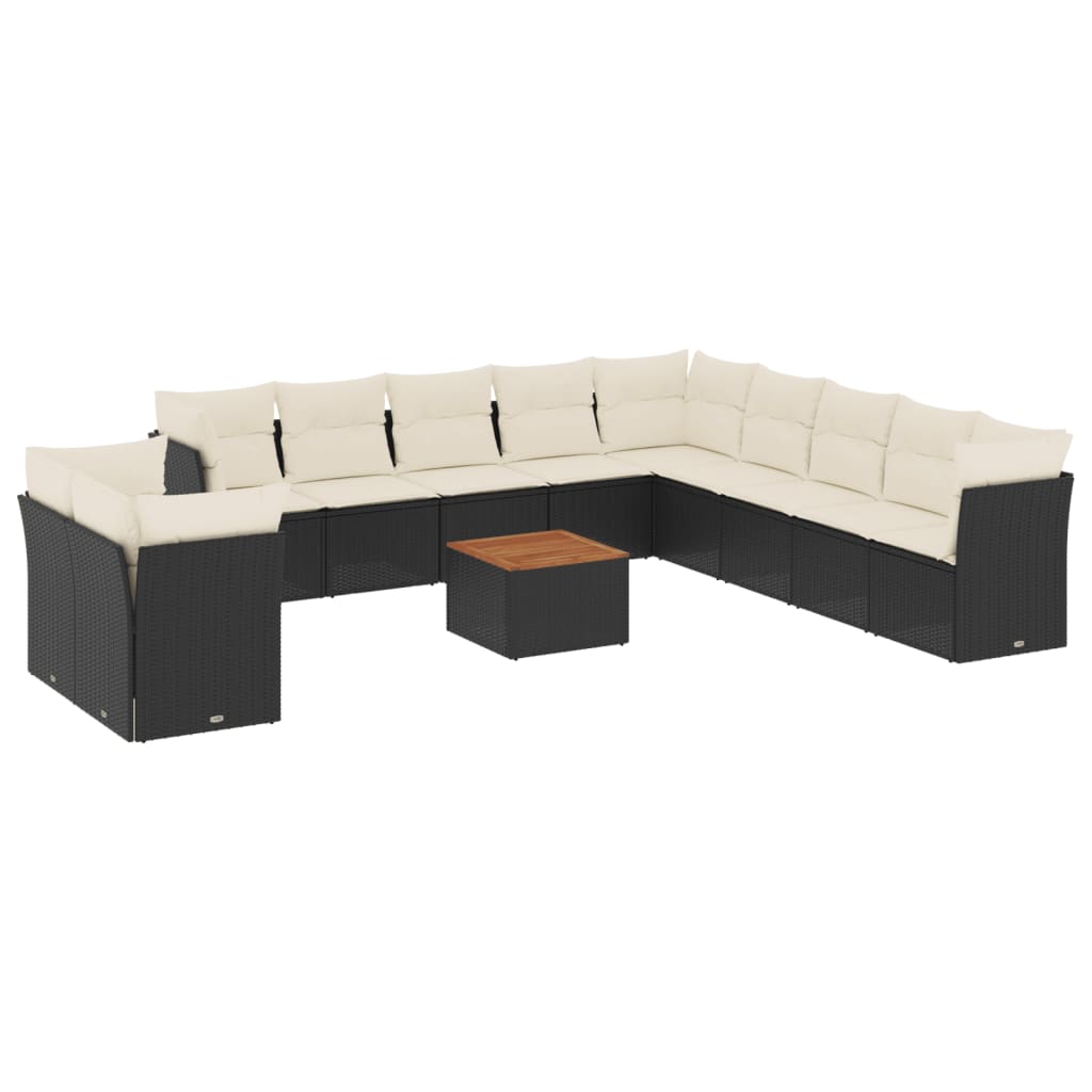 Set Divani da Giardino 12 pz con Cuscini Nero in Polyrattan 3223725