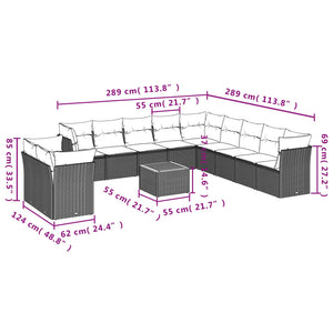 Set Divani da Giardino 12 pz con Cuscini Nero in Polyrattan 3223725