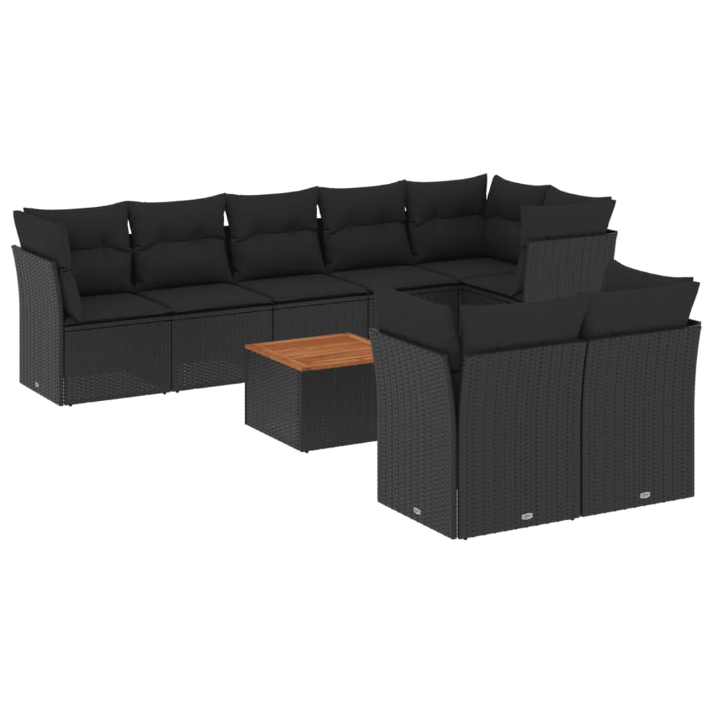 Set Divani da Giardino 9 pz con Cuscini Nero in Polyrattan 3223731