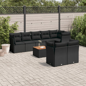 Set Divani da Giardino 9 pz con Cuscini Nero in Polyrattan 3223731