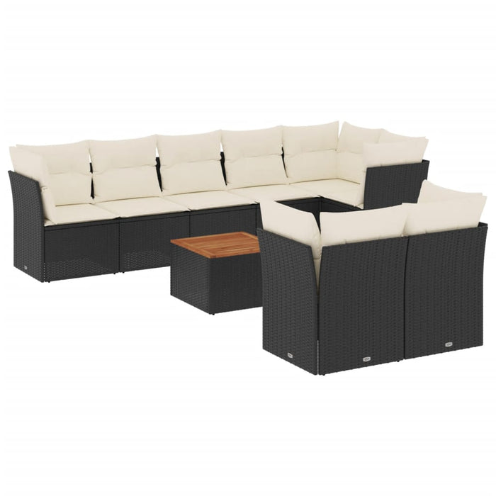 Set Divani da Giardino 9 pz con Cuscini Nero in Polyrattan 3223732