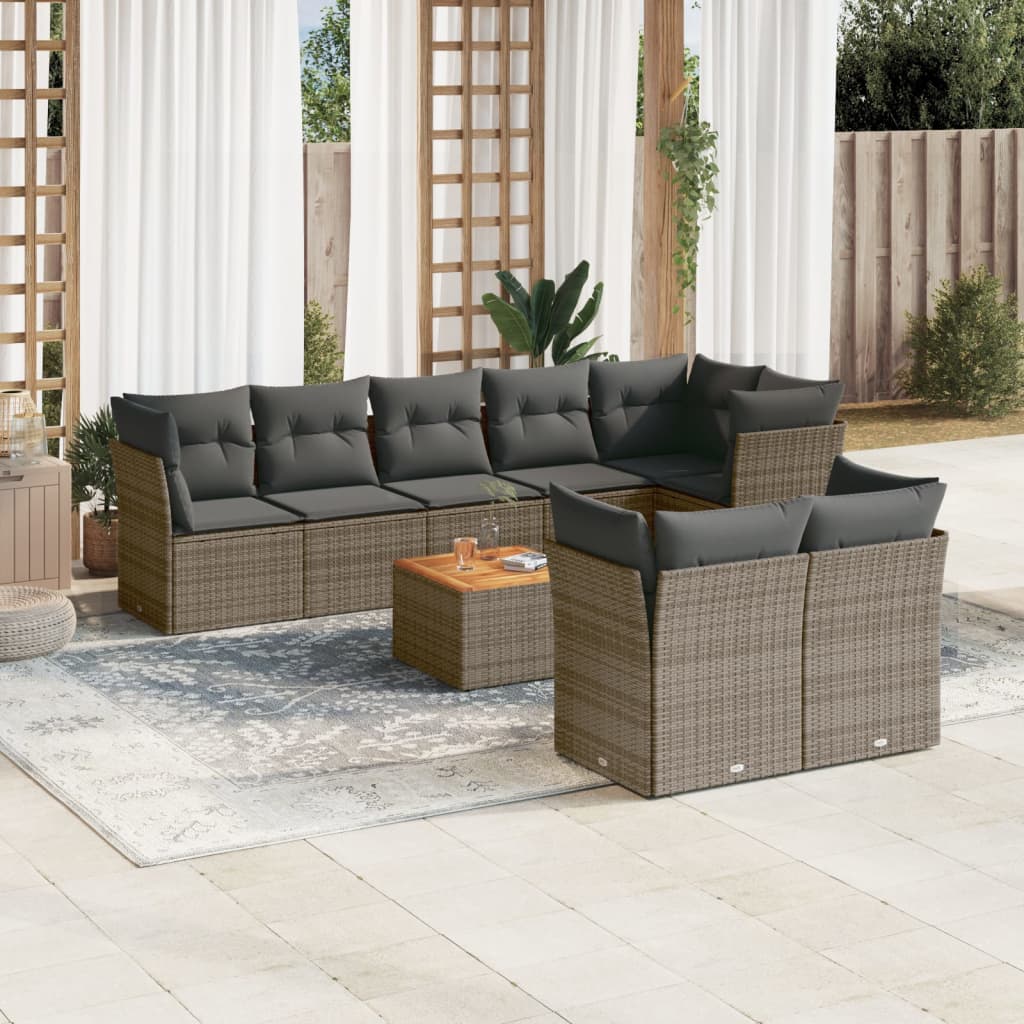 Set Divano da Giardino 9 pz con Cuscini Grigio in Polyrattancod mxl 114047