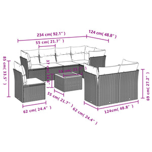 Set Divani da Giardino 9 pz con Cuscini Nero in Polyrattan 3223738