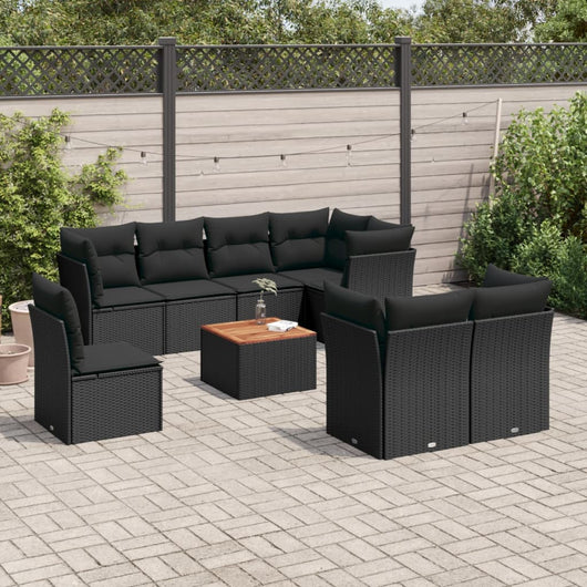 Set Divani da Giardino 9 pz con Cuscini Nero in Polyrattan 3223738