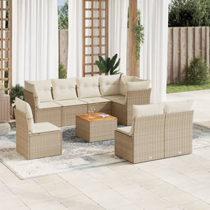 Set Divano da Giardino 9 pz con Cuscini Beige in Polyrattan 3223741