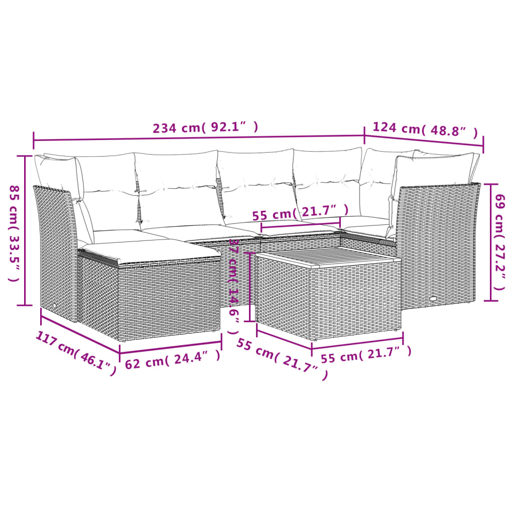 Set Divani da Giardino con Cuscini 7pz Nero Polyrattan 3223746