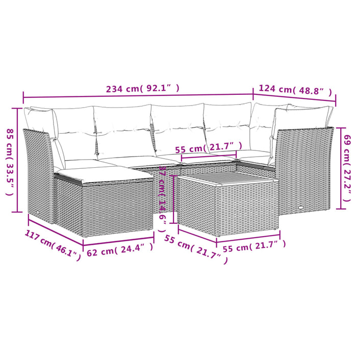 Set Divani da Giardino con Cuscini 7pz Nero Polyrattan 3223746