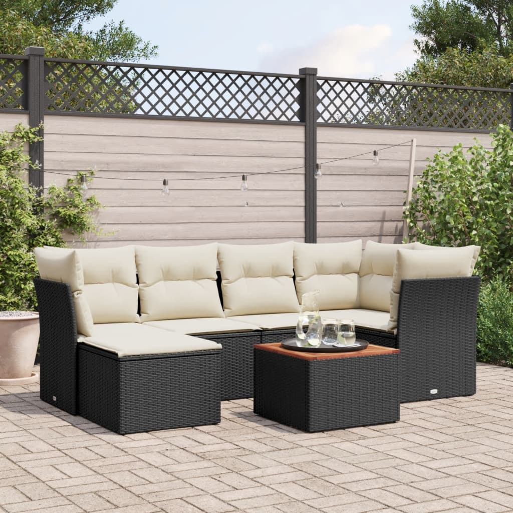 Set Divani da Giardino con Cuscini 7pz Nero Polyrattan 3223746