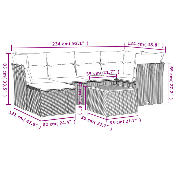 Set Divani da Giardino 7 pz con Cuscini Beige in Polyrattan 3223748