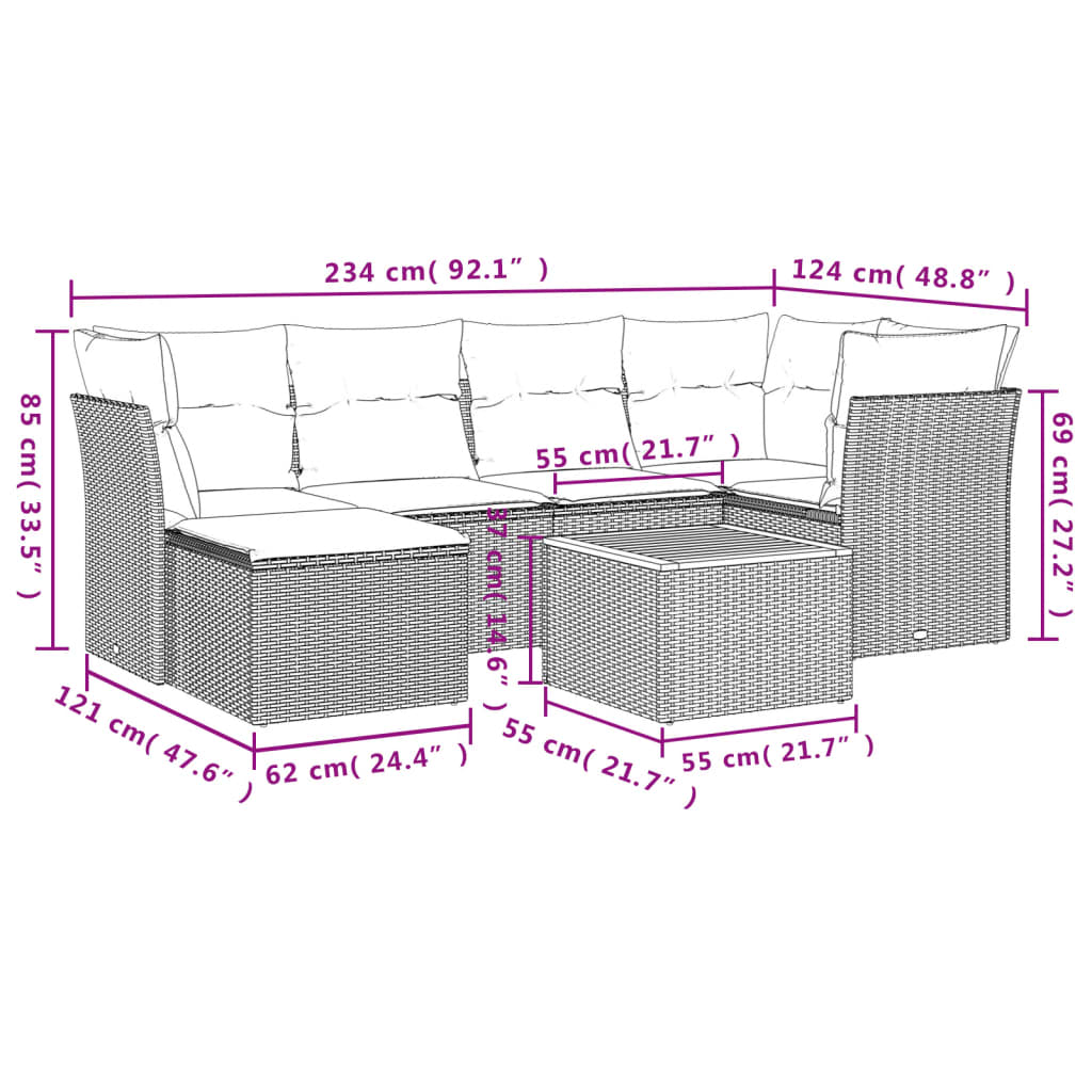 Set Divani da Giardino 7 pz con Cuscini Beige in Polyrattancod mxl 111948