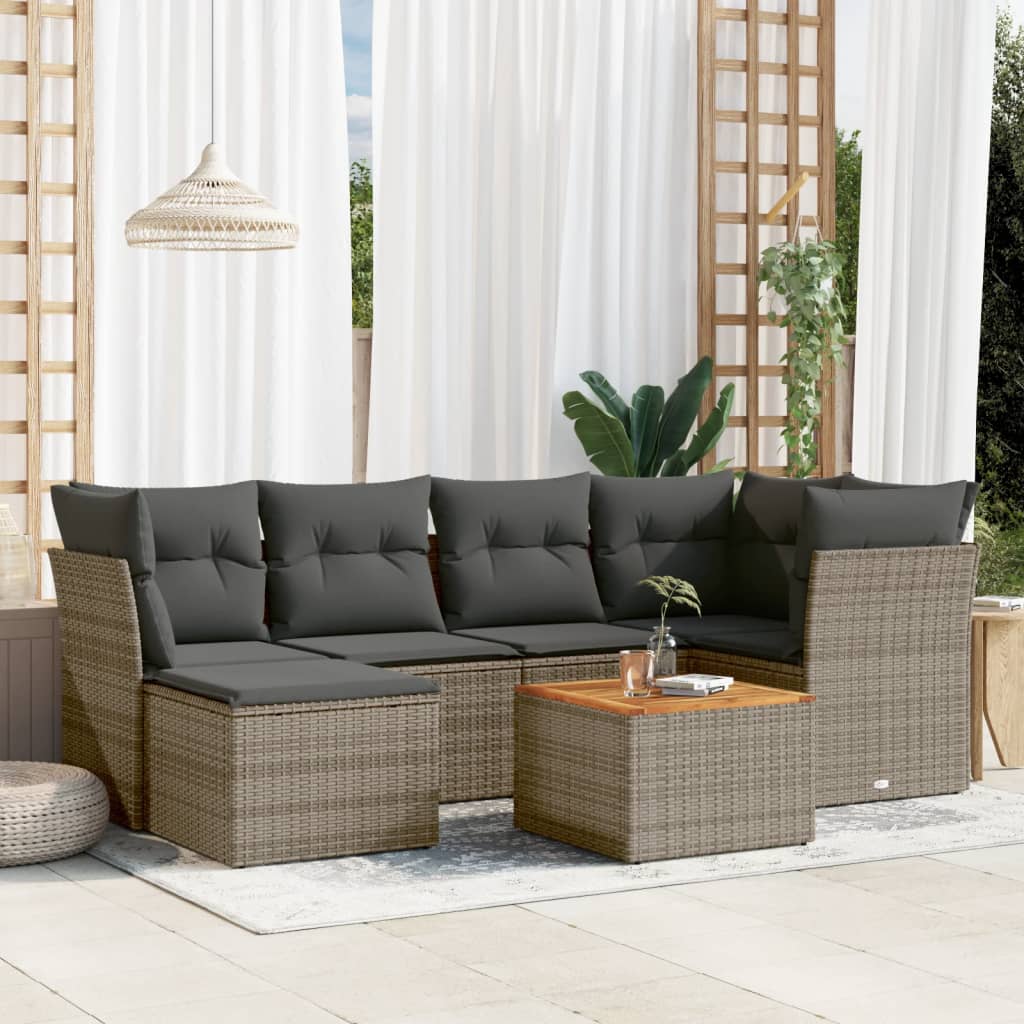 Set Divani da Giardino 7 pz con Cuscini Grigio in Polyrattan 3223750