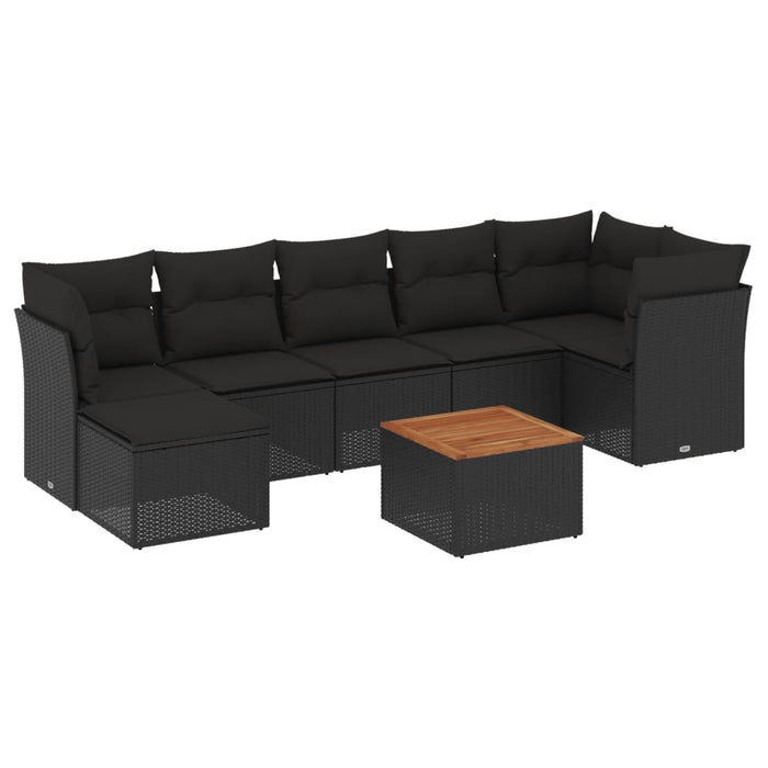 Set Divani da Giardino con Cuscini 8 pz Nero in Polyrattan 3223752