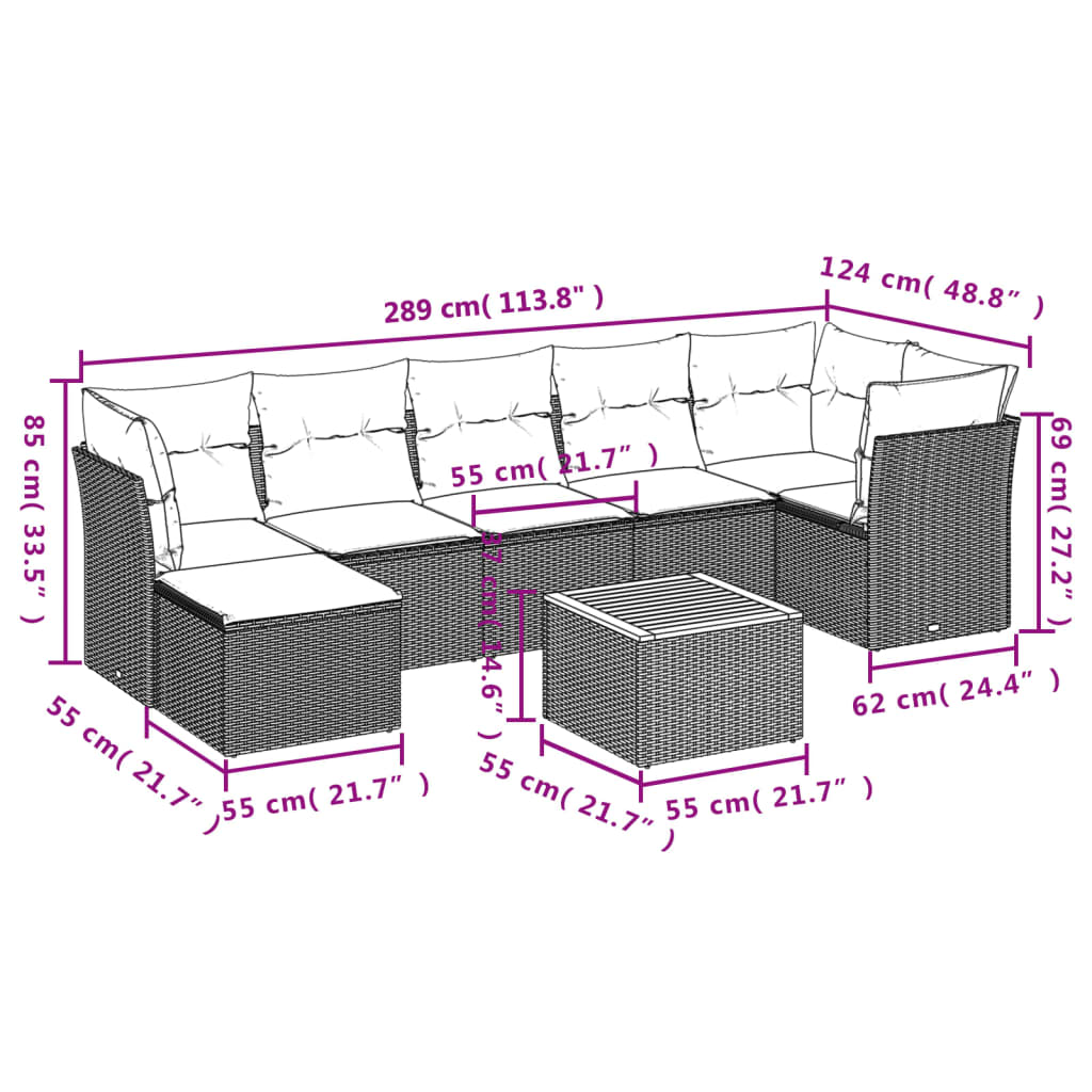 Set Divani da Giardino con Cuscini 8 pz Nero in Polyrattan 3223753