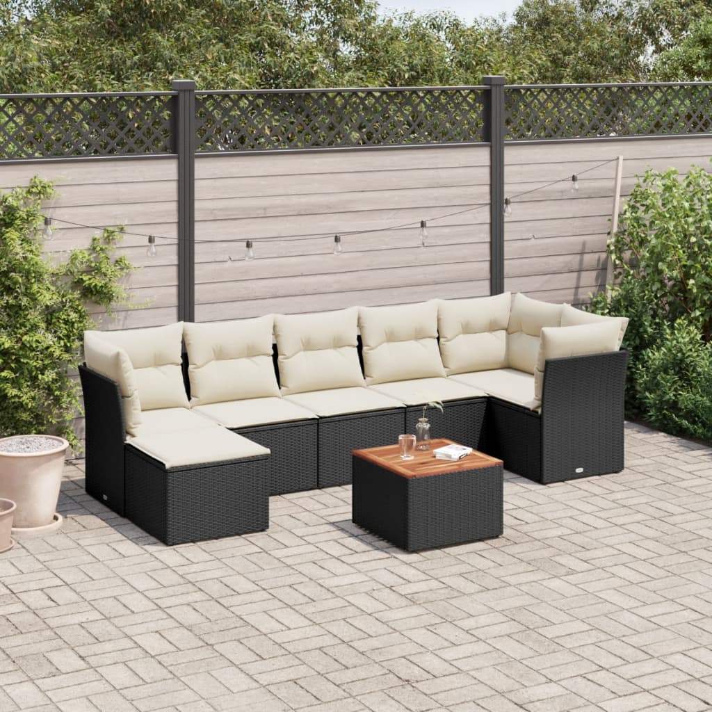 Set Divani da Giardino con Cuscini 8 pz Nero in Polyrattan 3223753