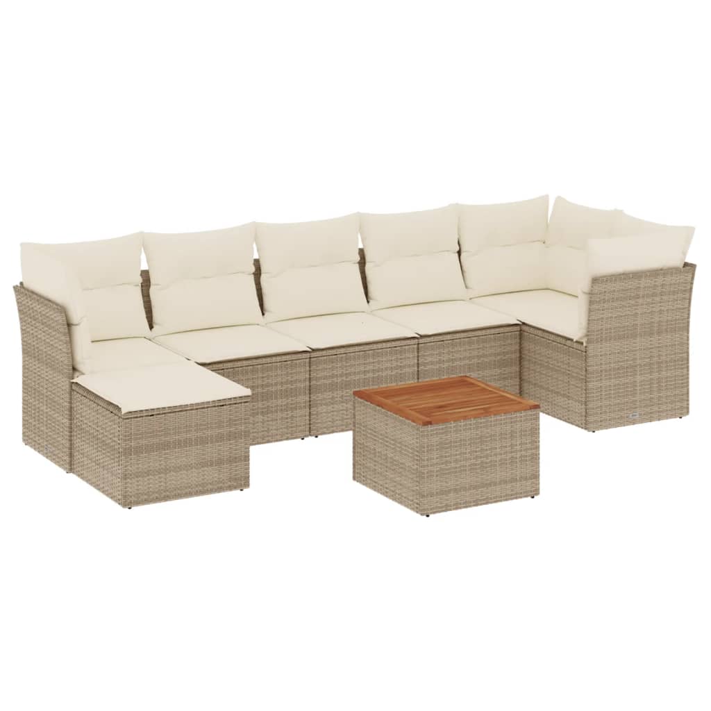 Set Divano da Giardino 8 pz con Cuscini Beige in Polyrattan 3223755