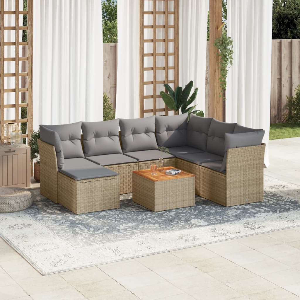 Set Divano da Giardino 8 pz con Cuscini Beige in Polyrattan 3223763