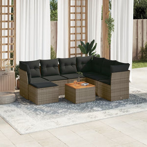 Set Divano da Giardino 8 pz con Cuscini Grigio in Polyrattan 3223764