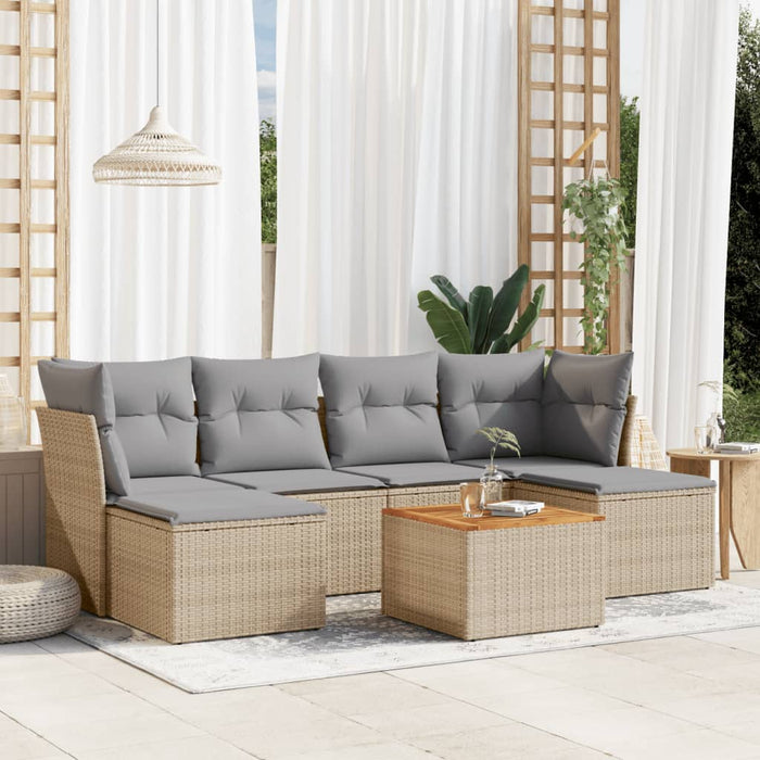 Set Divani da Giardino 7 pz con Cuscini Beige in Polyrattan 3223770