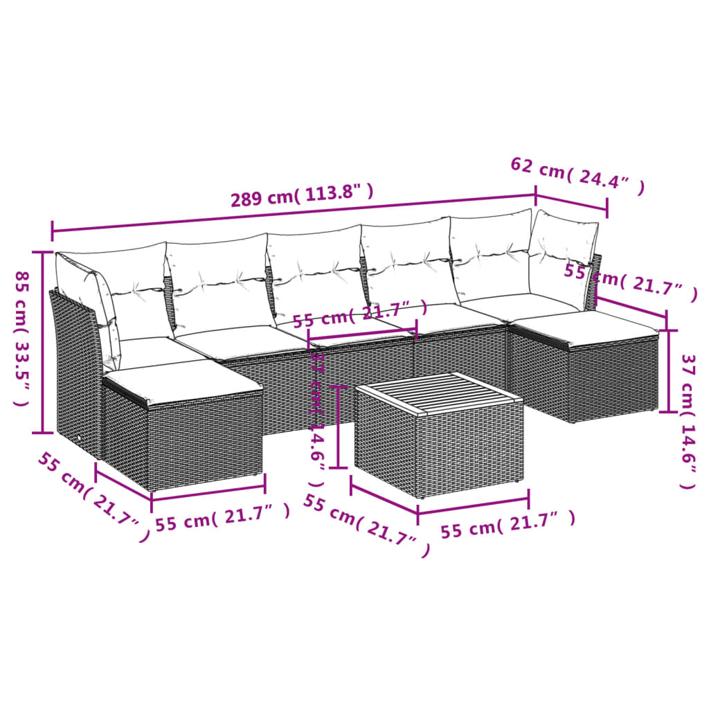 Set Divani da Giardino con Cuscini 8 pz Nero in Polyrattan 3223774