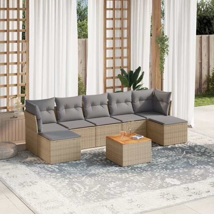 Set Divano da Giardino 8 pz con Cuscini Beige in Polyrattan 3223777