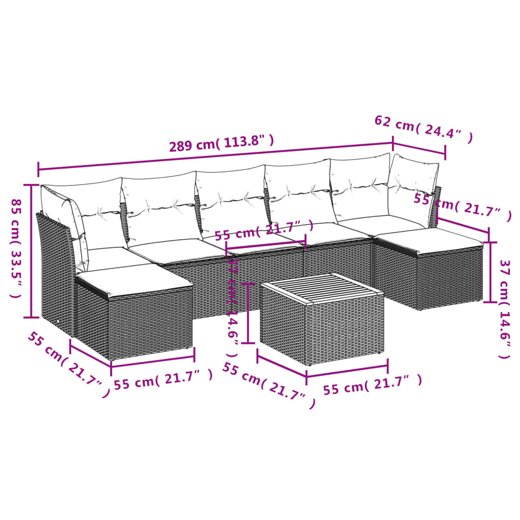 Set Divano da Giardino 8 pz con Cuscini Grigio in Polyrattan 3223778