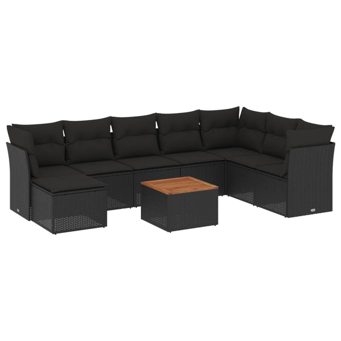 Set Divani da Giardino 9 pz con Cuscini Nero in Polyrattan 3223780